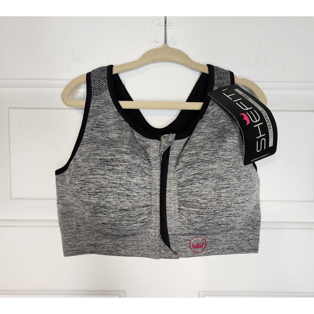 SHEFIT Lounge & Sleep Bra Gray Black Marble Women's XS Zipper Front NEW